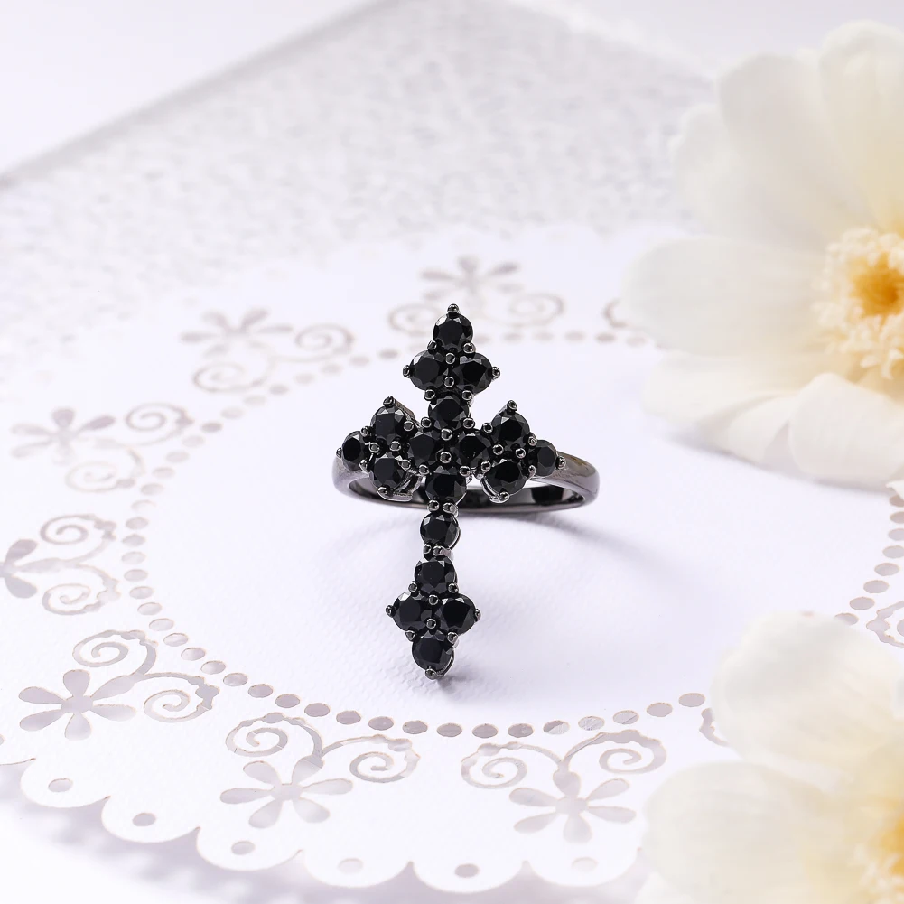 GZ ZONGFA 925 Сребро Кръст Пръстени за Жени Натурален Черно Шпинел Скъпоценни Камъни 2,4 Карата Чар, Модни Изискани Бижута 4