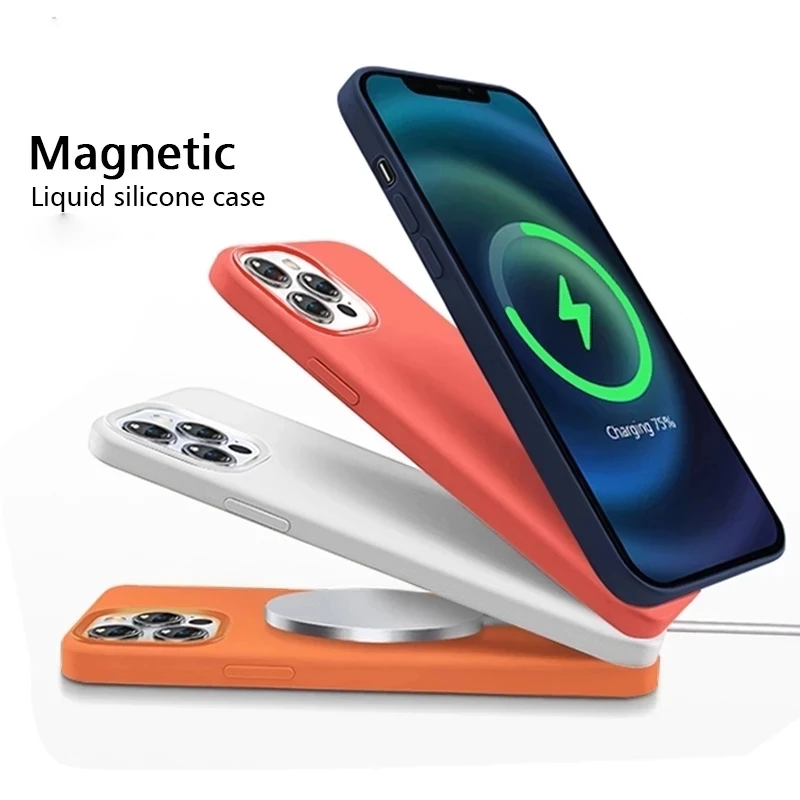 За iPhone 13 12 Pro Max 12/13Pro За Magsafing Оригинални С Предавателна Магнитна Безжична Зареждане на Течен Силиконов Калъф За вашия Телефон 4