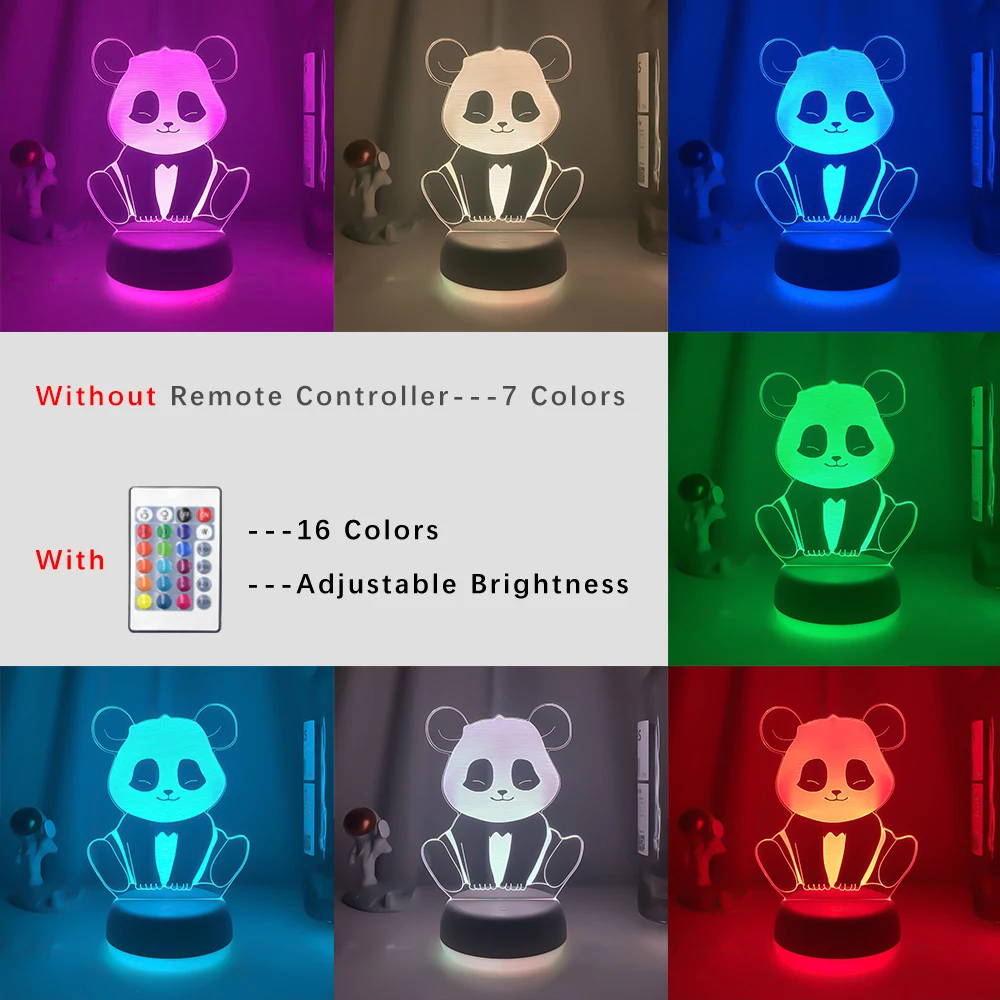 Креативен Панда 3D Led лампата е Новост, 7 Цвята, Нощна лампа с батерия, работеща чрез USB, Хубава украса за спални, Настолна Лампа 5